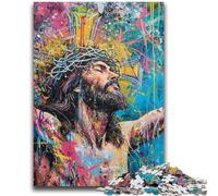 Puzzles 1000 Pieces for Adults Jesus Graffiti Difficult And Challenge with Matching Poster And Trivia Sheet for Age 14 26x38cm