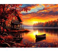 Puzzles 1000 Pieces for Adults jigsaw puzzles for adults 1000 Piece Educational Challenge Games Decoration puzzle - Sunset Lakeside Cabin
