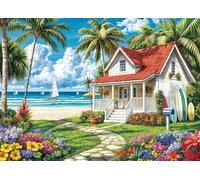 Puzzles 1000 Pieces for Adults jigsaw puzzles for adults-Beach House Fun Surfing-1000 Piece Puzzle Classic Educational Games Beautiful Decoration Puzzle