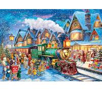 Puzzles 1000 Pieces for Adults jigsaw puzzles for adults-Winter Christmas Train Town Festive Folk & Snowy Scenery-1000 Piece Puzzle Classic Educational Games Beautiful Decoration Puzzle