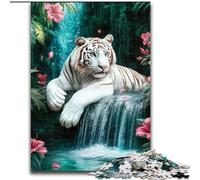 Puzzles 1000 Pieces for Adults Jungle White Tiger Wooden Jigsaw Puzzles for Adults 50X75CM Ideal for Family Fun, Relaxation