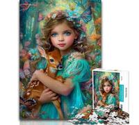 Puzzles 1000 Pieces for Adults Little Girl And Baby Deer Jigsaw,Challenging Game Toys Wall Decoration Unique Birthday And Xmas Gifts 26x38cm