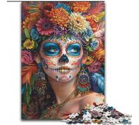Puzzles 1000 Pieces for Adults Mexican Style Skull Girl Made of Wood, Making It A Great Gift for Family Fun size 50X75CM for Home Decor, Brain Training