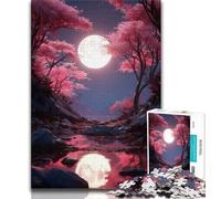 Puzzles 1000 Pieces for Adults Moon Cherry Blossom Tree Puzzles for Teenagers,Relax Games Is Ideal As A Gift for The Whole Family 75x50cm