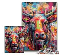 Puzzles 1000 Pieces for Adults Moose Graffiti cardboard Jigsaw Puzzles 26x38 cm Perfect for Birthday, Christmas