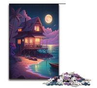 Puzzles 1000 Pieces for Adults Neon Beach House Jigsaw Puzzle Adult cardboard Jigsaw Family Fun Size 38x26cm