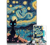 Puzzles 1000 Pieces for Adults Night Sky Black Cat Teenager Puzzles,Game Toys Every Piece Is Unique - Challenging Family Fun Game (size 38x26cm)