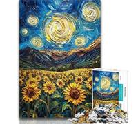 Puzzles 1000 Pieces for Adults Night Sky Sunflower 1000 Pieces for Teenagers,with Matching Poster And Trivia Sheet for Ages 14+ 38x26cm