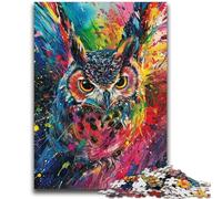 Puzzles 1000 Pieces for Adults Paintings Colorful Owl Challenging To Complete But Fun And Humorous with Matching Poster And Trivia Sheet 26x38cm