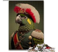 Puzzles 1000 Pieces for Adults Parrot in Military Uniform Made of Wood, Making It A Great Gift for Family Fun 50x75cm for Home Decor, Brain Training