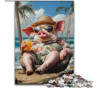 Puzzles 1000 Pieces for Adults Pig on Vacation, Help The Brain Exercise Addictive Toys to Cultivate Patience Perfect Decoration (Size 26x38cm)