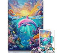 Puzzles 1000 Pieces for Adults Pink Dolphin Teenager Puzzles,Game Toys Every Piece Is Unique - Challenging Family Fun Game (size 75x50cm)
