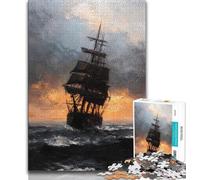 Puzzles 1000 Pieces for Adults Pirate Ship Oil Painting Puzzles for Teenagers,Relax Games Is Ideal As A Gift for The Whole Family 75x50cm