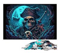Puzzles 1000 Pieces for Adults Pirate Skeleton Wooden Jigsaw Puzzles Family Interactive Game, Craft Gift with Colorful Artwork 50x75CM/19.68x29.52inch
