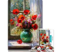 Puzzles 1000 Pieces for Adults Poppy Flowers in A Vase Teenager Puzzles,Game Toys Every Piece Is Unique - Challenging Family Fun Game (size 75x50cm)