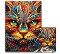 Puzzles 1000 Pieces for Adults Psychedelic Cat cardboard Jigsaw Brain Teaser Game, Interactive Family Game, Suitable for Ages 14+ 26X38CM/10.23x14.96inch