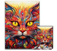 Puzzles 1000 Pieces for Adults Psychedelic Cat Wooden Jigsaw Brain Teaser Game, Interactive Family Game, Suitable for Ages 14+ 50x75CM/19.68x29.52inch