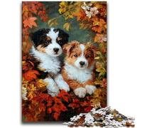 Puzzles 1000 Pieces for Adults Puppy in The Fallen Leaves Difficult And Challenge with Matching Poster And Trivia Sheet for Age 14 26x38cm