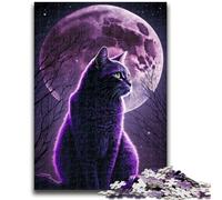 Puzzles 1000 Pieces for Adults Purple Cat And The Moon Brain Intelligence Challenge Addictive Toys Birthday Present, Gifts, Wall Art 50x75cm