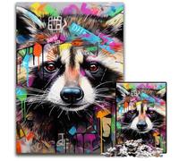 Puzzles 1000 Pieces for Adults Raccoon Graffiti Impossible Jigsaw Puzzles for Adults DIY Home Decor Gift, Brain Teaser Game 50x75CM/19.68x29.52inch