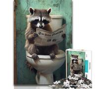 Puzzles 1000 Pieces for Adults Raccoon on The Toilet 1000 Pieces for Teenagers,Quiz Game Wall Decoration Unique Birthday And Xmas Gifts 38x26cm