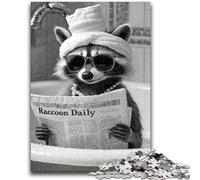 Puzzles 1000 Pieces for Adults Raccoon Reading A Newspaper Brain Intelligence Challenge Addictive Toys Birthday Present, Gifts, Wall Art 26x38cm