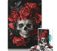 Puzzles 1000 Pieces for Adults Red Rose Skull Adult Jigsaw,Challenging Game Gifts for Is Ideal As A Gift for The Whole Family (size 75x50cm)