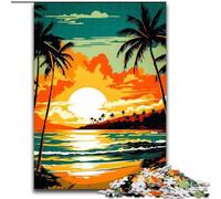 Puzzles 1000 Pieces for Adults Retro Beach Sunset Jigsaw Puzzle Made of cardboard, Ideal for Office, Bedroom, Living Room Decor 1000pcs(26x38cm)