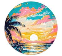 Puzzles 1000 Pieces for Adults Retro Beach Sunset Round Jigsaws 1000 Pieces for Adults Ideal DIY Decor & Brain Teaser Gift (Size 67.5x67.5cm)