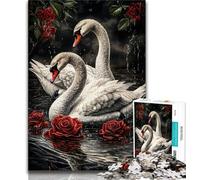 Puzzles 1000 Pieces for Adults Rose And White Swan Teenager Jigsaw,Brain Intelligence Challenge Addictive Toys for Home Decoration 26x38cm