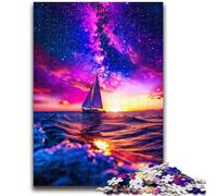Puzzles 1000 Pieces for Adults Sailboat on The Sea Under The Galaxy for And 14 Years And over Interesting Stress Reduction Gifts for Friends And Family 26x38cm