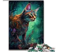 Puzzles 1000 Pieces for Adults Savannah Cat Sorcery Made of Wood, Making It A Great Gift for Family Fun 50x75cm for Home Decor, Brain Training