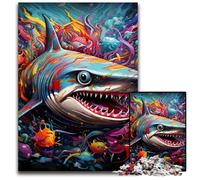 Puzzles 1000 Pieces for Adults Shark Wooden Jigsaw Brain Teaser Game, Interactive Family Game, Suitable for Ages 14+ 50x75CM/19.68x29.52inch