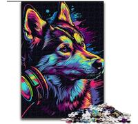 Puzzles 1000 Pieces for Adults Siberian Husky with Headphones Jigsaw Puzzles size 26x38cm Challenging Brain Teaser for Teenagers, Family Game Night Fun