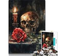 Puzzles 1000 Pieces for Adults Skull Red Rose Candle,Help The Brain Exercise Addictive Toys to Cultivate Patience Artists Collection,Fine Art (38x26cm)