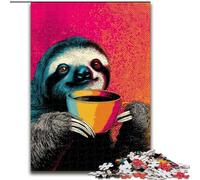 Puzzles 1000 Pieces for Adults Sloth Drinking Coffee, Decompressing Intellectual Educational Toy Birthday Present, Gifts (Size 50x75cm)