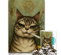 Puzzles 1000 Pieces for Adults Smoking Cat Adult Puzzles,learning Educational for Is Ideal As A Gift for The Whole Family 26x38cm