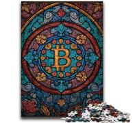 Puzzles 1000 Pieces for Adults Stained Glass Bitcoin Family Game Stress Reliever Difficult Challenge Suitable for Couples 26x38cm