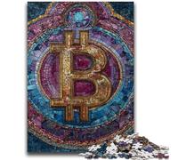 Puzzles 1000 Pieces for Adults Stained Glass Bitcoin Family Game Stress Reliever Difficult Challenge Suitable for Couples 26x38cm