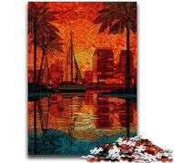 Puzzles 1000 Pieces for Adults Stained Glass City Educational Family Game with Fully Interlocking Randomly Shaped Pieces 26x38cm