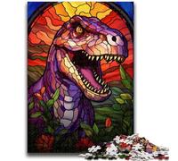 Puzzles 1000 Pieces for Adults Stained Glass Dinosaur Educational Family Game with Fully Interlocking Randomly Shaped Pieces 26x38cm
