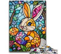 Puzzles 1000 Pieces for Adults Stained Glass Easter Bunny Difficult And Challenge with Matching Poster And Trivia Sheet for Age 14 50x75cm