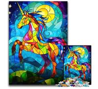 Puzzles 1000 Pieces for Adults Stained Glass Unicorn Jigsaw Puzzles Challenging Brain Teaser Family Activity Home Decor 1000 PCS(75x50cm)