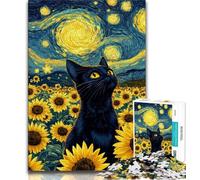 Puzzles 1000 Pieces for Adults Sunflower And Black Cat Teenager Puzzles,Game Toys Every Piece Is Unique - Challenging Family Fun Game (size 75x50cm)