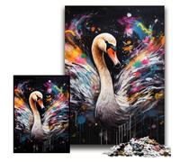 Puzzles 1000 Pieces for Adults Swan Graffiti Painting Puzzles for Adults Birthday Gift Idea, Challenging Brain Teaser Game Size 26x38cm