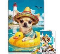 Puzzles 1000 Pieces for Adults Swimming Chihuahua Adult Puzzles,Staycation Kill Time with Fully Interlocking Randomly Shaped Pieces (size 38x26cm)