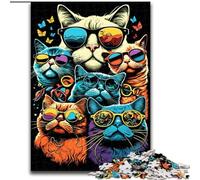 Puzzles 1000 Pieces for Adults The Cats Wear Glasses Made of Wood, Perfect DIY Art Decor Or Birthday Gift 50x75cm Engaging Family Game Night Activity
