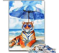 Puzzles 1000 Pieces for Adults Tiger on Vacation Made of Wood, Making It A Great Gift for Family Fun size 50X75CM for Home Decor, Brain Training