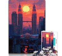 Puzzles 1000 Pieces for Adults Twin Towers Sunset 1000 Pieces for Adults,Brain Intelligence Challenge Addictive Toys for Home Decoration (size 38x26cm)