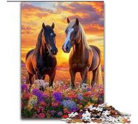 Puzzles 1000 Pieces for Adults Two Horses Wooden Jigsaw Puzzles for Adults 50X75CM Ideal for Family Fun, Relaxation